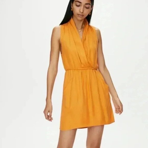 Wilfred Sabine Orange Dress Faux-wrap Mini  Dress With Pockets Size Small - Picture 1 of 8